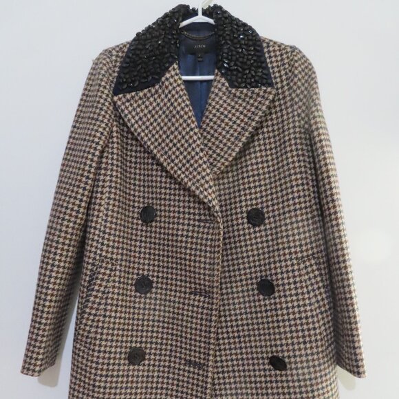 J.Crew Collection Beaded Collar Houndstooth Coat Size 2 - Picture 9 of 12